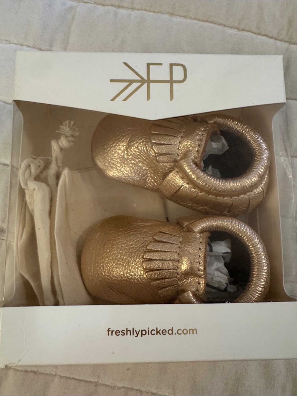 Freshly Picked Metallic Rose Gold Infant Moccasins